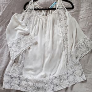 Solitaire Swim Lace Cover Up Bell Sleeves Boho White Size S